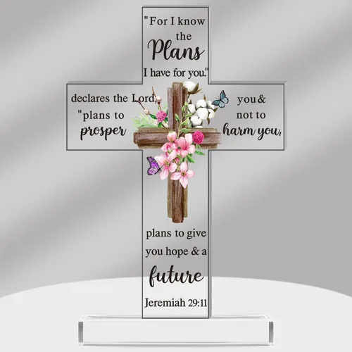 Miniatura 13 de Regalos Cristianos de Acrílico Chunful para Mujer y Hombre Cruz de Jesús Religiosa y Decorativa con Versículos de la Biblia y Oraciones Cruz