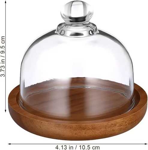Miniatura 4 de Yardwe Paquete de 2 mini cúpula de postre de cristal con base de madera, soporte para pasteles de 3.4 pulgadas con cubierta de vidrio transparente