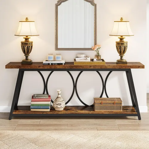 Miniatura 4 de Tribesigns - Mesa consola extralarga de 70.9 pulgadas, mesa de sofá industrial detrás del sofá con estante de almacenamiento de 2 niveles, mesa