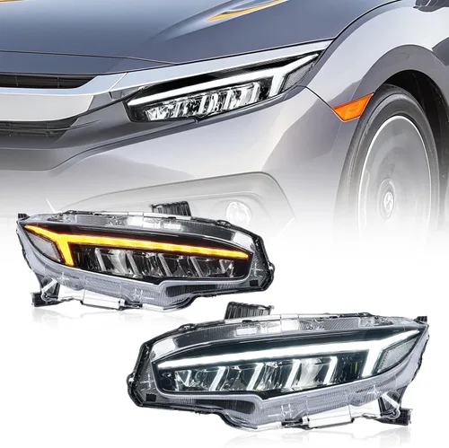Archaic Conjunto de faros delanteros compatible con Honda Civic 2016-2021 Sedan/Coupe/Hatchback/Type R, faros con señal de giro secuencial, DRL