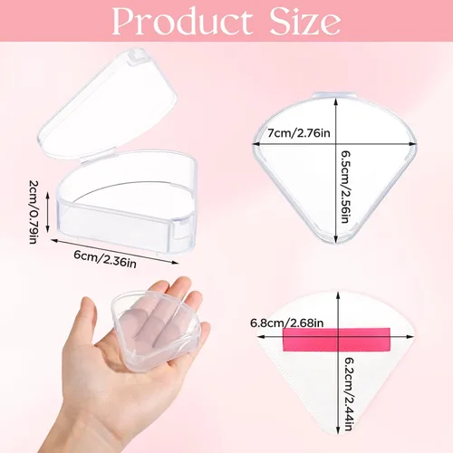 Miniatura 3 de Juego de 6 estuches para soplo de polvo, soporte para licuadora de belleza de viaje, caja de almacenamiento de soplo de polvo triangular portátil