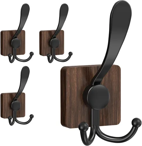 Miniatura 11 de VIS'V Ganchos para colgar abrigos de pared, ganchos de metal autoadhesivos de 3 puntas para puerta de entrada, 2 opciones de montaje, negro, 4