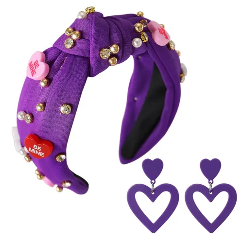 Miniatura 13 de Diademas de corazón de caramelo para el día de San Valentín para mujer, diadema de corazón de conversación de amor con diamantes de imitación