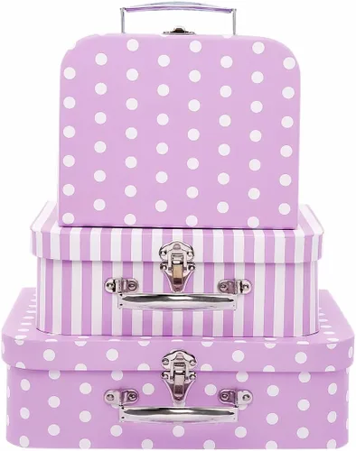 Miniatura 10 de Juego de 3 maletas de cartón decorativas, compatibles con organizador de almacenamiento Barbie, ropa de muñeca, juguetes, fotos, accesorios, Puntos