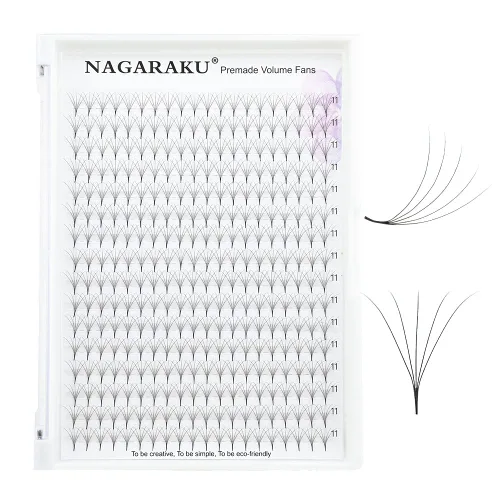 Miniatura 114 de NAGARAKU Wet Camellia - Extensión de pestañas, pestañas individuales, 3 abanicos de longitud múltiple, color negro mate natural, prepegadas