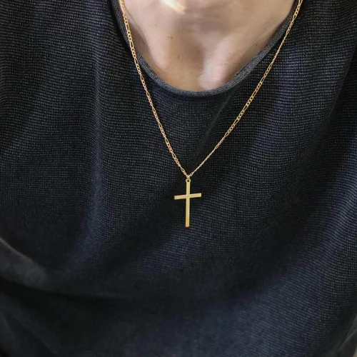 Miniatura 3 de Collar Tasbern de cruz, acero inoxidable, chapado en oro de 14 quilates, con dije de cruz simple, joyería religiosa, regalo para niño y hombre
