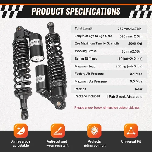 Miniatura 5 de 320mm Amortiguadores de aire traseros universales para motocicleta para HONDA para Suzuki para Yamaha para Kawasaki ATV Sport Bike Go Kart Quad Dirt
