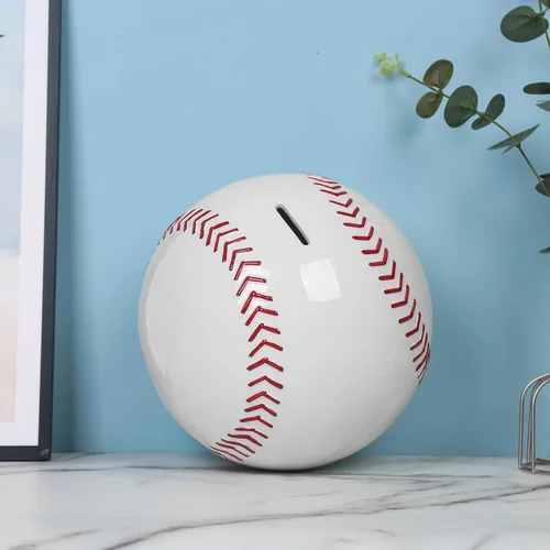 Miniatura 2 de Hucha de béisbol grande de cerámica blanca para niños, banco de monedas deportivo, caja de dinero para decoración de dormitorio, 7.8 pulgadas