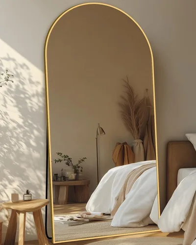 Miniatura 36 de Espejo de cuerpo entero con soporte, espejo arqueado de 58 x 18 pulgadas, espejo grande con marco de aluminio para colocar de pie, colgar o apoyar