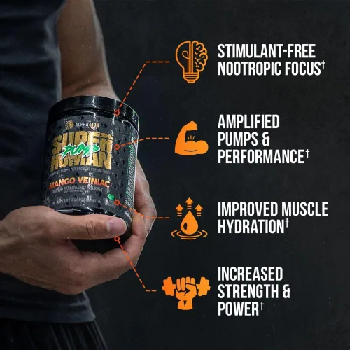 Miniatura 2 de ALPHA LION Superhuman Pump Polvo para antes de entrenar, suplemento preentrenamiento sin cafeína ni estimulantes, potenciador de óxido nítrico