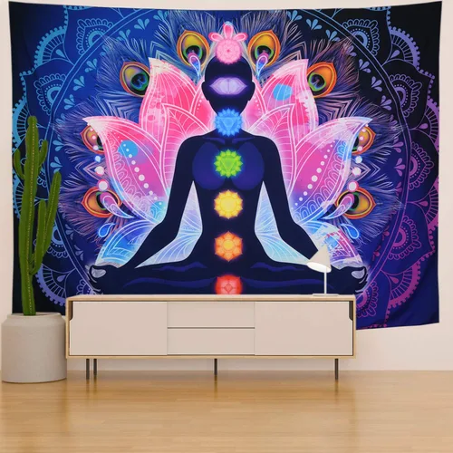 Miniatura 3 de Maccyafst Seven Chakra Yoga Meditación Colgante de Pared – Colorido Mandala Indio Hippie Chakra Tapiz para habitación de estudio (H51.2 W59.1)