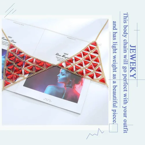 Miniatura 2 de Jeweky - Brasier con diseño de triángulo rojo y piedras preciosas bohemias, joyería para el cuerpo de bikini de playa para mujeres y niñas