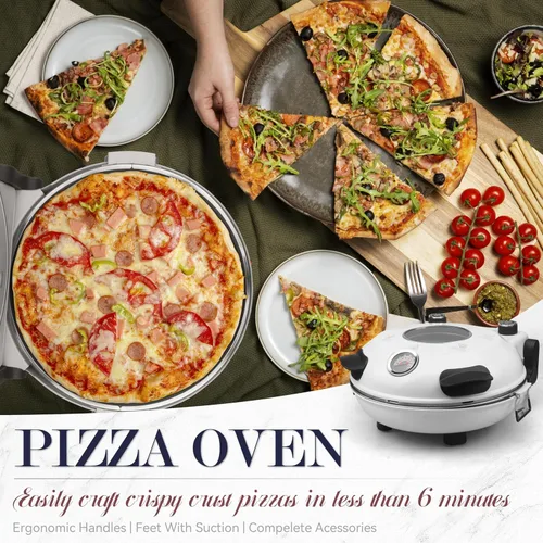 Miniatura 2 de Horno de pizza eléctrico de Baker's Friend para encimera interior, máquina de 12 pulgadas para el hogar, cocedor y parrilla, horno de piedra