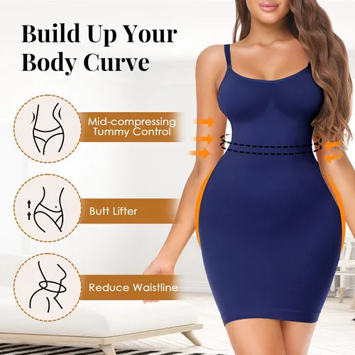 Miniatura 3 de NaTen Shapewear Full Slips Body Shaper Dress Slip Shapewear Tummy Control Under Dresses Seamless Spaghetti Strap party