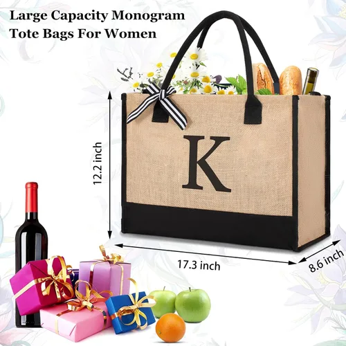 Miniatura 97 de Initial Canvas Tote Bag Birthdays Gift for Women Mom Teacher Friend Bridesmaid,Custom for Wedding Beach Holidays