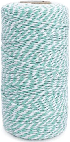 Cuerda de cordel para panadero, color azul aguamarina y blanco, 328 pies de 2mm de grosor, cuerda de Navidad Halloween para envolver regalos,