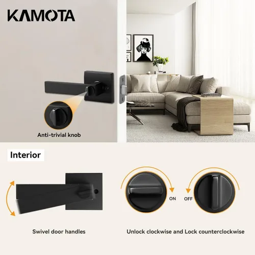 Miniatura 4 de KAMOTA Palancas de puerta de privacidad, 1 paquete de manijas de puerta de color negro mate, cerraduras de puerta de cama y baño, cerraduras