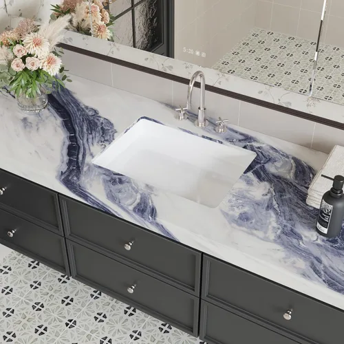 Miniatura 2 de CRE8TIVE Papel de contacto de mármol azul marino y blanco, papel tapiz de mármol mate para encimera de baño, papel de contacto, impermeable, 12 x 80