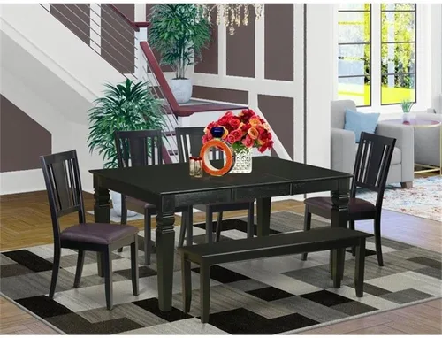 Miniatura 2 de East West Furniture WEDU6D-BLK-LC - Juego de comedor de 6 piezas que contiene una mesa de comedor rectangular con hoja de mariposa y 4 sillas