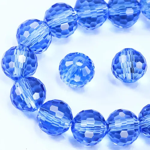 Miniatura 20 de Dowarm 150 PIEZAS Cuentas de cristal de vidrio redondas de 6 mm para hacer joyas, cuentas facetadas de cristal rondelle espaciadoras de color azul