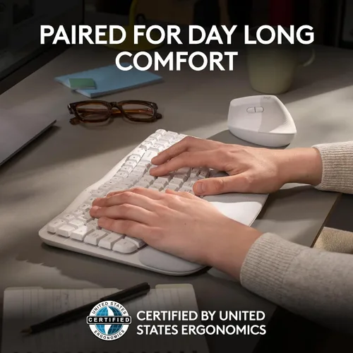 Miniatura 3 de Logitech Wave Keys - Teclado ergonómico inalámbrico con reposamanos acolchado para múltiples sistemas operativos + mouse Lift ergonómico vertical