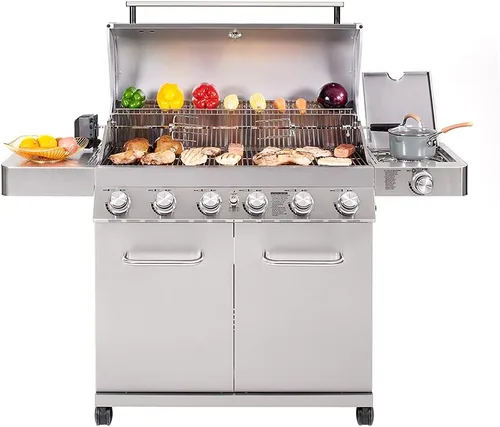 Miniatura 3 de Monument Grills 77352 Parrilla de gas propano estilo gabinete de acero inoxidable de 6 quemadores con caja de humo (2 artículos)