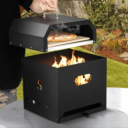 Miniatura 2 de COSTWAY Horno de pizza al aire libre, horno de pizza desmontable 4 en 1 con piedra para pizza, parrilla de cocina, pala para pizza, mango