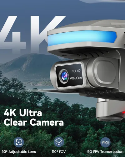 Miniatura 3 de SIMREX Dron GPS con cámara para adultos 4K, sin escobillas para principiantes, WiFi FPV plegable 5G, retorno automático, flujo óptico y retención
