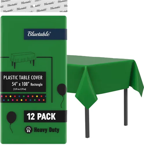 Miniatura 16 de Bluetable Mantel de plástico desechable rectangular negro (paquete de 12) a granel, mantel ultra resistente (54 x 108 pulgadas), mesas de 6 pies u 8