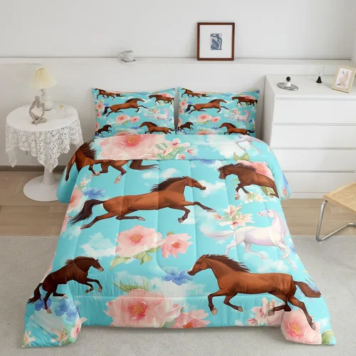 Miniatura 18 de Erosebridal Juego de ropa de cama de oso marrón, juego de edredón de animales de safari en el bosque, acuarela con relleno de edredón de vida