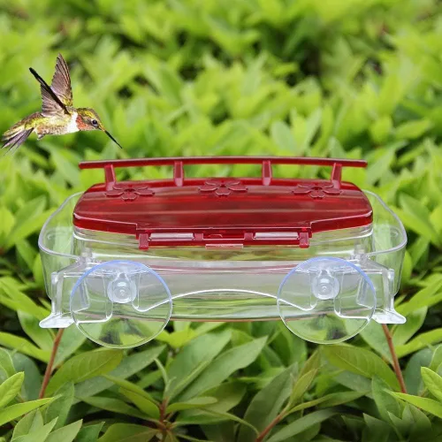 Miniatura 5 de Juegoal - Comedero de colibrí para ventana, bandeja de alimentación de pájaros con 3 estaciones de alimentación, percha de colibrí para exteriores