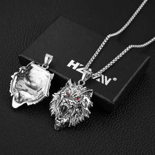 Miniatura 3 de HZMAN Norse Viking Wolf Necklace for Men Boys Stainless Steel Gothic Punk Fenrir Wolf Head Animal Pendant Jewelry Gift
