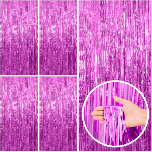 Miniatura 57 de Paquete de 2 cortinas de serpentinas negras para fiestas, telón de fondo de flecos de oropel de papel de aluminio, decoraciones para fiestas