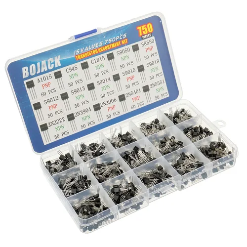 Miniatura 2 de BOJACK 15 valores 750 piezas A1015 C945 C1815 S8050 S8550 S9012 S9013 S9014 S9015 S9018 2N2222 2N3904 2N3906 2N5400 1 2N5 551 PNP NPN Power Kit