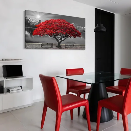 Miniatura 5 de Mofutinpo Arte de Pared de Árbol Rojo en Blanco y Negro Impresión en Lienzo Cuadro Paisaje de Árbol Rojo Grande Obra de Arte Moderna para Sala