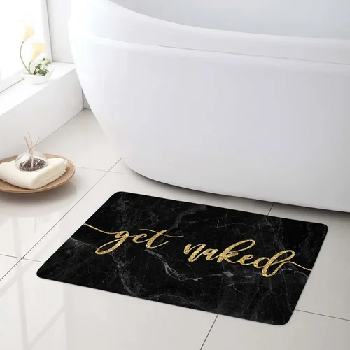 Miniatura 10 de LB Alfombra de baño de mármol negro y dorado, con cita divertida, antideslizante, diseño geométrico abstracto, tapete de espuma viscoelástica, súper