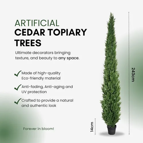 Miniatura 2 de Árbol de cedro artificial de hoja perenne premaceado de 8 pies para decoración de porche delantero, decoración de entrada al aire libre, árboles