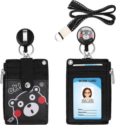 Miniatura 12 de 【Lo último de 2025】 Lindo portacarnet retráctil con cordón enrollable y clip con mosquetón resistente, 1 ventana transparente para identificación