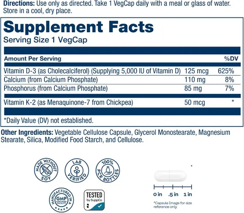 Miniatura 2 de Suplemento Solaray Vitamina D-3 y K-2, 60 cápsulas vegetarianas, 27784, 60, 1, 1