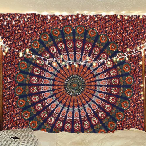 Miniatura 27 de Tapiz hippie indio bohemio psicodélico dorado azul pavo real mandala colgante en la pared (negro blanco, Queen (84 x 90 pulgadas) (84.6 x 90.6 in)