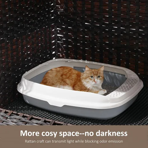 Miniatura 4 de Caja de arena para gatos con alfombrilla de arena suave; muebles ocultos de baño para gatos con puerta; casa de gato de ratán tejida a mano; jaula