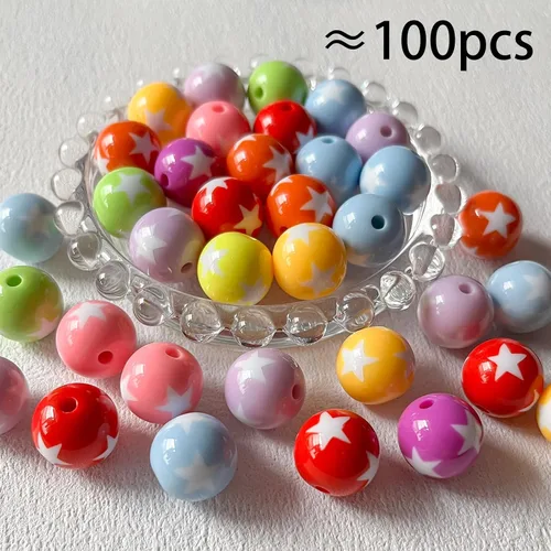 Miniatura 2 de Cuentas de acrílico de 16 mm Cuentas de estrella Cuentas coloridas Cuentas redondas multicolor para hacer joyas de bricolaje (Cuentas de estrella)