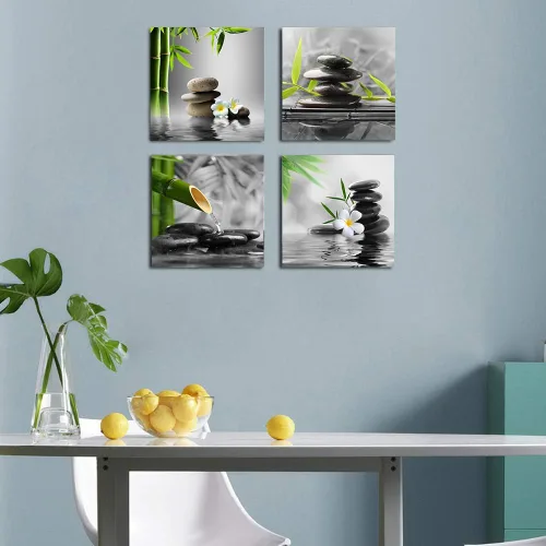 Miniatura 6 de Yxbhhym Arte de Pared para Baño Decoración de Pared en Blanco y Negro Obra de Arte Zen Buda Verde Impresiones en Lienzo Pósteres Imagen de Spa