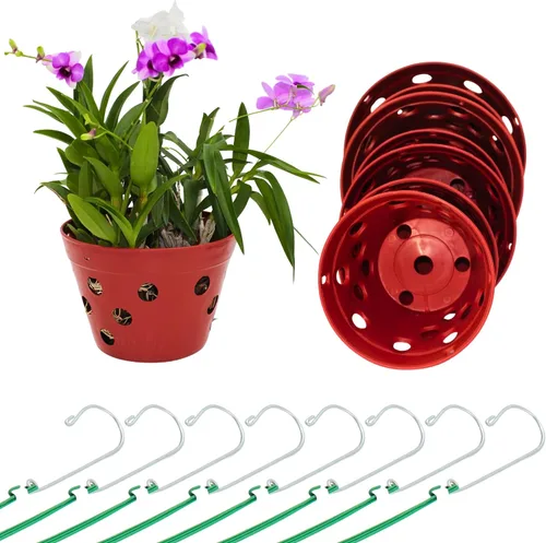 Juego de 8 macetas de orquídeas colgantes de plástico grueso fuerte con agujeros y perchas. 2 macetas de orquídeas de 9 pulgadas de ancho, 7.5