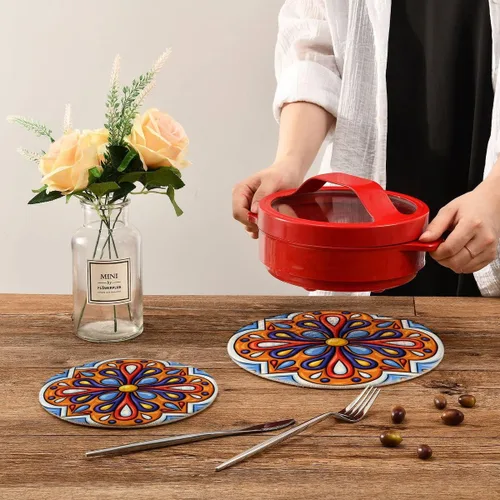 Miniatura 7 de Kigai Salvamanteles talavera mexicanos para ollas y sartenes y soportes para ollas, 2 unidades, tapetes redondos de cuerda de algodón, almohadillas