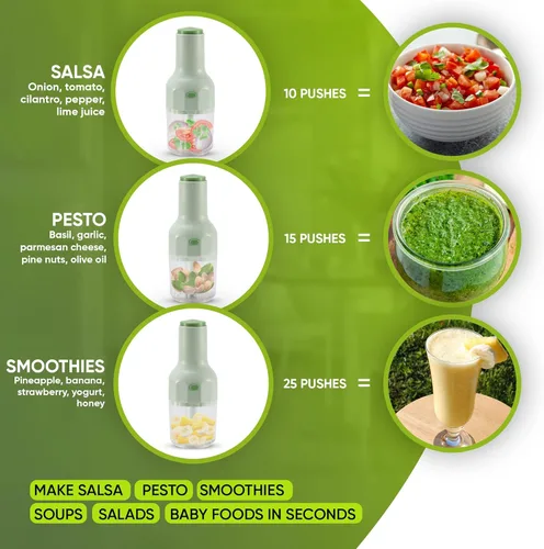 Miniatura 9 de Brieftons Express – Picadora manual: 2 tazas, cortador manual de verduras para picar vegetales, frutas, hierbas, picador de ajo y cebolla para Verde