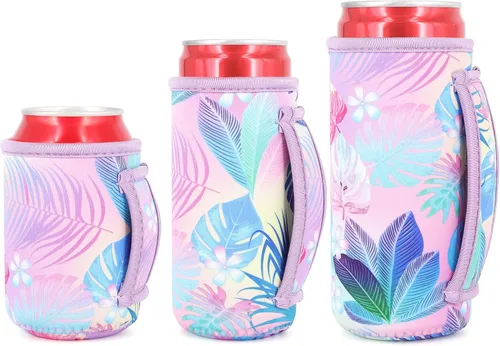 Miniatura 16 de Paquete de 3 fundas de neopreno reutilizables aisladas para latas con asa para refrescos, bebidas energéticas, gaseosas, cerveza, seltzer duro