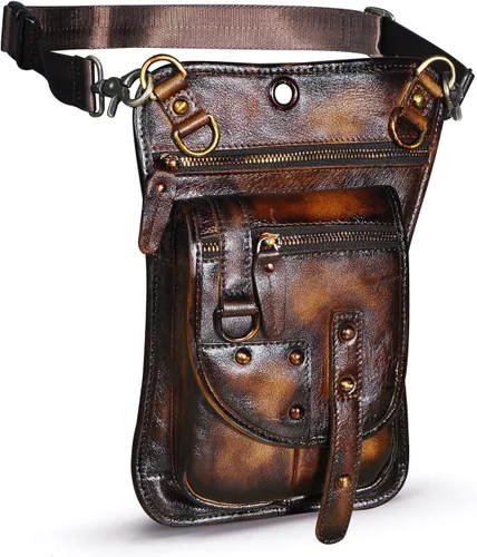 Miniatura 3 de Le'aokuu Riñonera deportiva de cuero genuino para mujer y hombre, riñonera, para montar a la cadera, para muslo, piernas cruzadas