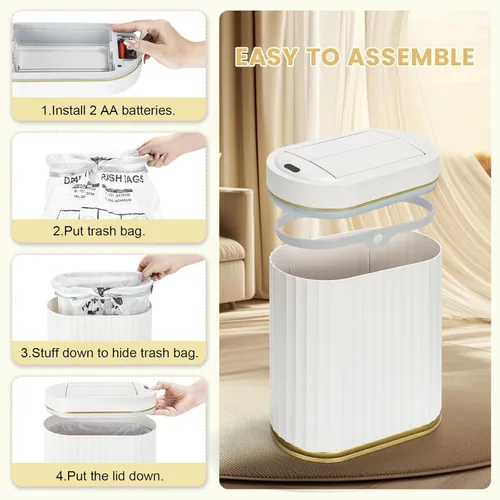 Miniatura 5 de ELPHECO - Bote de basura de baño con tapa mariposa, cubo de basura con sensor de movimiento para baño, bote de basura automático, papelera de baño