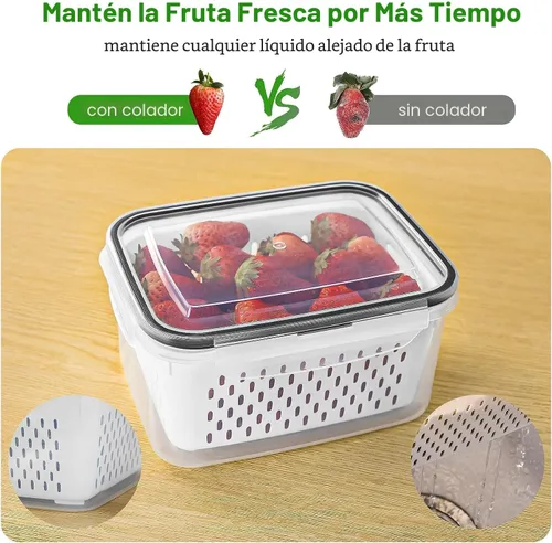 Miniatura 3 de Freshmage Contenedores de almacenamiento de frutas para refrigerador con colador extraíble, recipiente hermético para almacenamiento de alimentos
